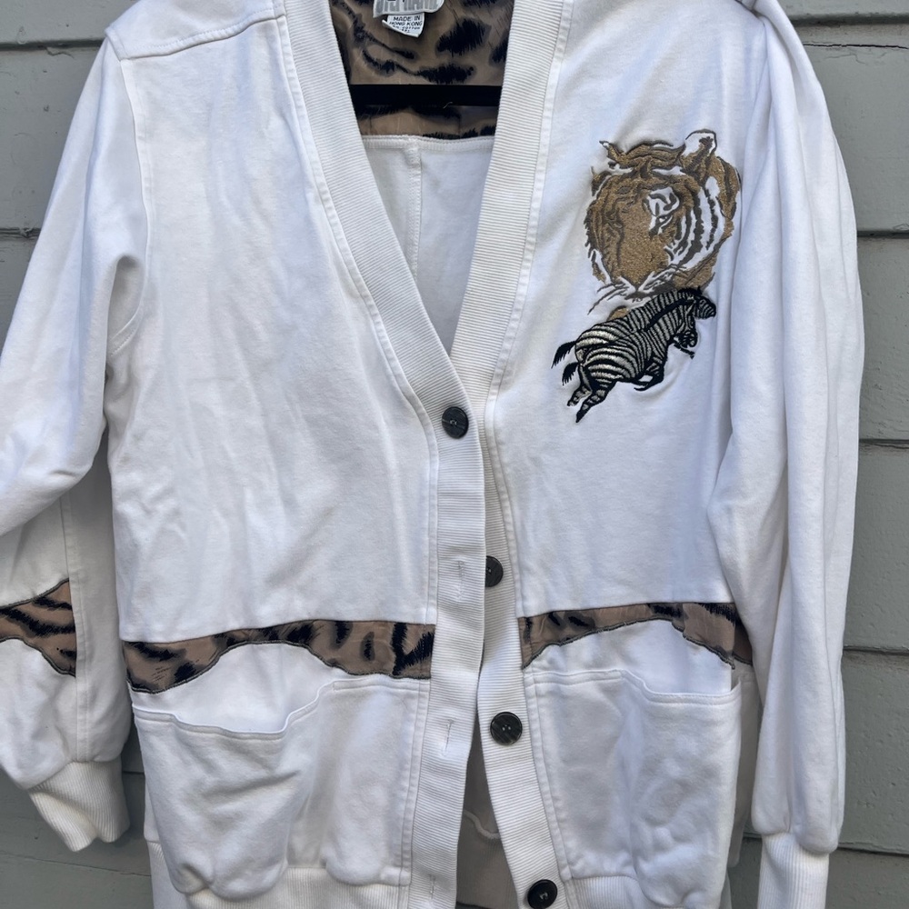 White vintage Cardigan with Tiger
